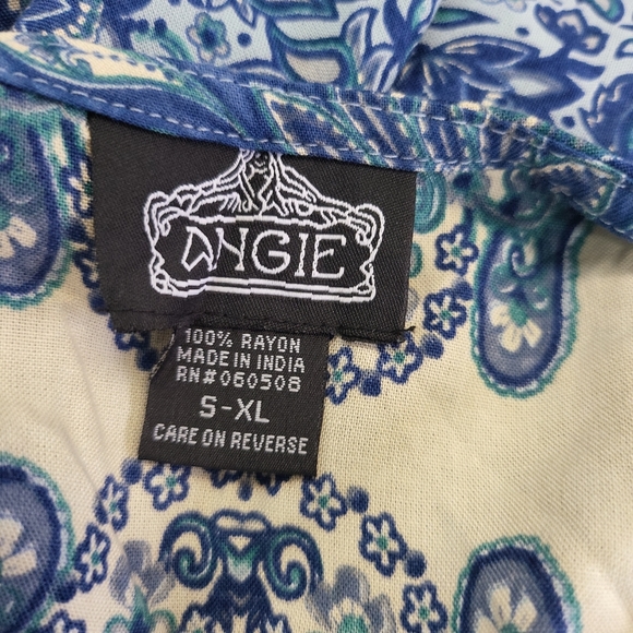 NWT Women's One Size Angie Printed Kimono S-XL Blue Cream 100% Rayon - Picture 2 of 7